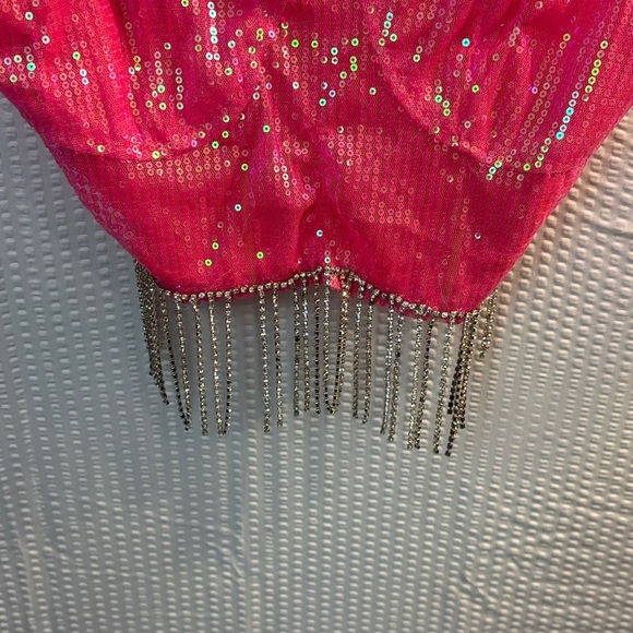 Pink Sequin Crop Top with Fringe - Picture 4 of 6